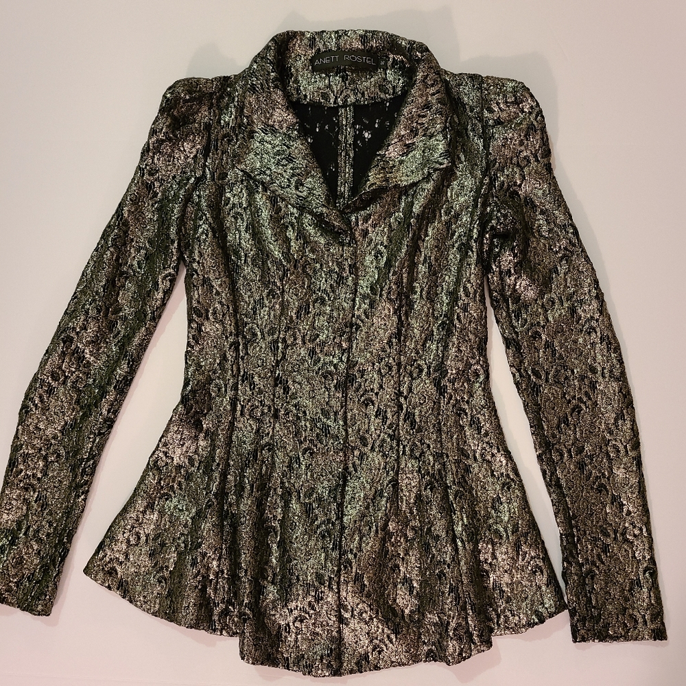 Anett Rostel Silver&Black Brocade Blouse eur:Sz 36, us:Sz 8